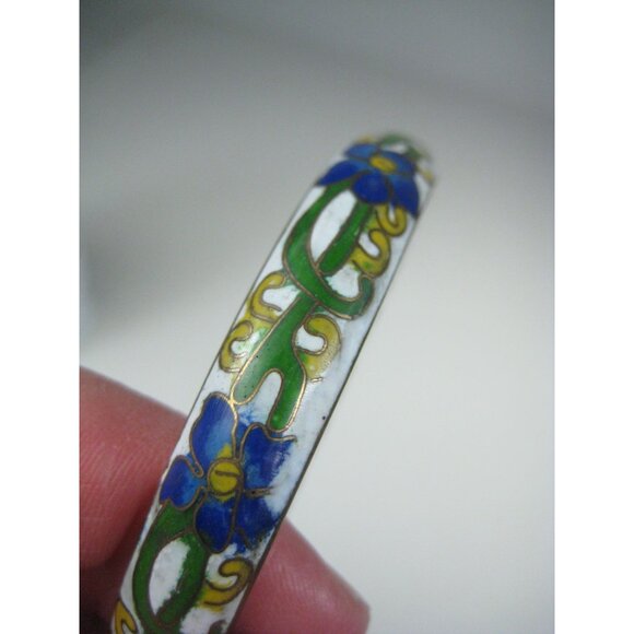 Vintage Floral Cloisonné Bangle Bracelet 7 inch Diameter CHIP SMALL - Picture 5 of 9